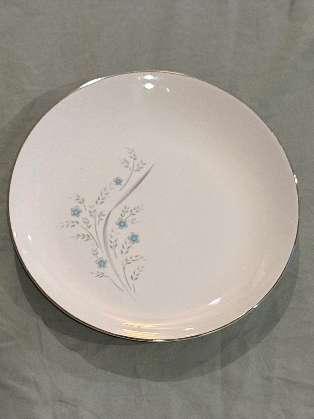 Kenmark KEM2 White 8” Salad Plate with Blue Floral Accent & Silver Rim set of 3
